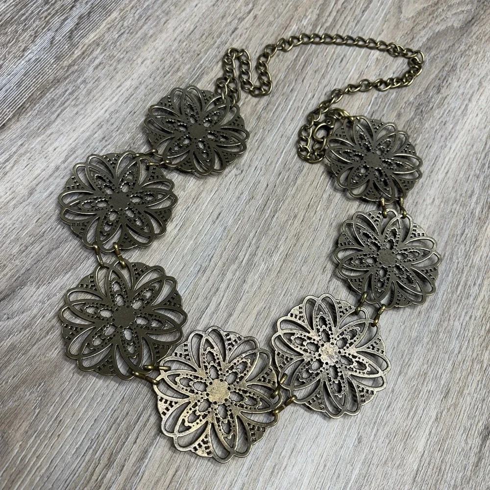 Vintage Medallion Chain Belt Waist Hip Metal Jewelry BOHO Chic 1980s
